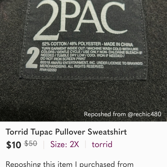 Torrid Tupac Black Pullover Fleece Sweatshirt - Picture 6 of 9